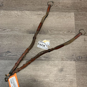 Elastic & Thick Leather Running Martingale Attachment, snaps *fair, v.stiff, trimmed ends, dirty, film, creased