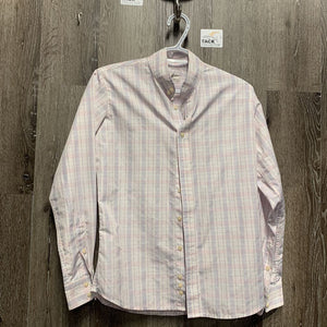 LS Show Shirt, 2 Button Collars *older, gc, seam puckers, bubbled collar & lining