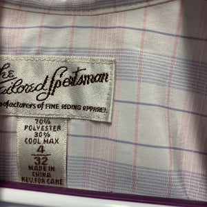 LS Show Shirt, 2 Button Collars *older, gc, seam puckers, bubbled collar & lining