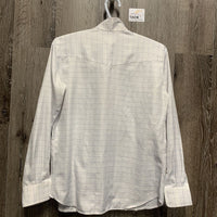 LS Show Shirt, 1 Button Collar *gc, older, snags, seam puckers, frayed collar edge