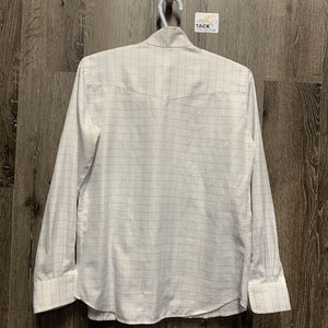 LS Show Shirt, 1 Button Collar *gc, older, snags, seam puckers, frayed collar edge