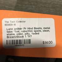 Pr Hind Boots, metal tabs *fair, rubs/thin spots, clean, stains, older, pilly, faded
