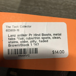 Pr Hind Boots, metal tabs *fair, rubs/thin spots, clean, stains, older, pilly, faded
