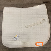 Quilt Dressage Saddle Pad, "Pony Club" embroidery, tabs *gc, stained/dingy, hair, puckers
