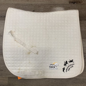 Quilt Dressage Saddle Pad, "Pony Club" embroidery, tabs *gc, stained/dingy, hair, puckers