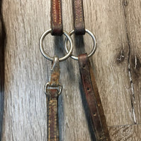 2 Peice Flat Leather Training Martingale *fair, filthy, v.stiff, dry, xholes, bent, scratches, chewed edges
