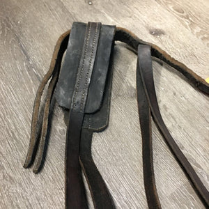 Thick Leather Piece, 2 Buckles, 2 Conways, 2 snaps Harness? Pack Strap? Crupper attachment? *fair, dirty, stiff, twisted, rough edges, dry, stiff, film