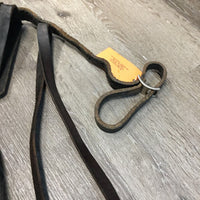 Thick Leather Piece, 2 Buckles, 2 Conways, 2 snaps Harness? Pack Strap? Crupper attachment? *fair, dirty, stiff, twisted, rough edges, dry, stiff, film

