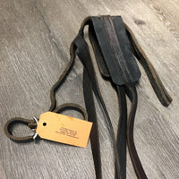 Thick Leather Piece, 2 Buckles, 2 Conways, 2 snaps Harness? Pack Strap? Crupper attachment? *fair, dirty, stiff, twisted, rough edges, dry, stiff, film

