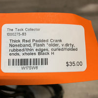Thick Rsd Padded Crank Noseband, Flash *older, v.dirty, rubbed/thin edges, curled/folded ends, xholes

