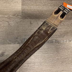 Thick Padded Leather Girth, 1x els *v.dirty, scrapes, elastic rubs, scratches, curled ends, fair/gc