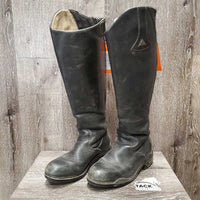 Pr Tall Leather Winter Dress Boots, zips *gc, dirty, faded, scuffs, zips: stiff, bent/wavy, scratches, scrapes, faded, older?
