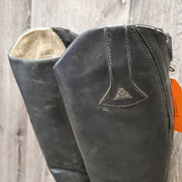 Pr Tall Leather Winter Dress Boots, zips *gc, dirty, faded, scuffs, zips: stiff, bent/wavy, scratches, scrapes, faded, older?
