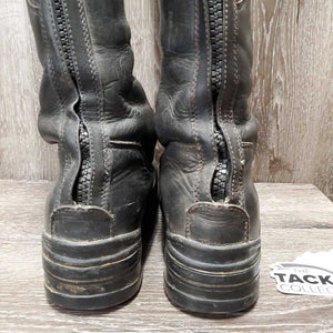 Pr Tall Leather Winter Dress Boots, zips *gc, dirty, faded, scuffs, zips: stiff, bent/wavy, scratches, scrapes, faded, older?