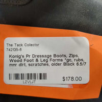 Pr Dressage Boots, Zips, Wood Foot & Leg Forms *gc, rubs, mnr dirt, scratches, older

