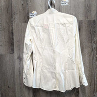 LS Show Shirt, attached snap collar, roll up sleeves *vgc, older, crinkled, mnr frayed button holes
