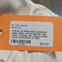 LS Show Shirt, attached snap collar, roll up sleeves *vgc, older, crinkled, mnr frayed button holes

