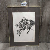 Brushwork Horse Painting by Whitney, Metal Frame & matted *vgc, dusty, discolored mat, film, scratches