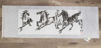 Cloth Brushwork Running Horses Roll up Scroll, 2 strings *vgc, loose nail, peeling paper ends
