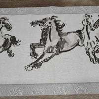 Cloth Brushwork Running Horses Roll up Scroll, 2 strings *vgc, loose nail, peeling paper ends
