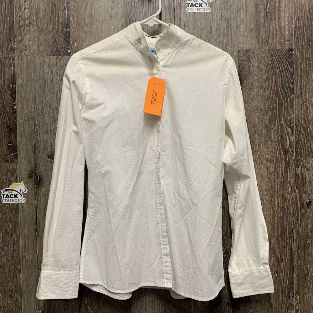 LS Show Shirt *0 collar, seam puckers, dingy, crinkles, gc, older