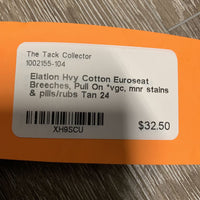Hvy Cotton Euroseat Breeches, Pull On *vgc, mnr stains & pills/rubs
