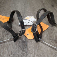 Pr Flat Side POW Spurs, PrLeather Spur Straps *vgc, mnr scratches & dirt
