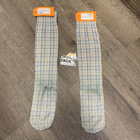 Pr Tall Nylon Riding Socks "Plaid *fair, stains, rubs, faded, pills, clean
