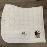 Quilt Microsuede Dressage Saddle Pad, tabs, embroidery *vgc, mnr staining, hair, threads, pills
