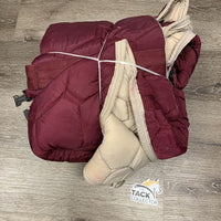 Med Quilt Hood *gc, older, stains, dirt, frays, broken clip, rust, threads
