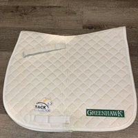 Quilted Jumper Pad, embroidered Greenhawk *gc, clean, mnr stains, hair, pilling, piping rubs, sm edge tears
