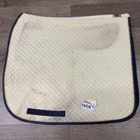 Dressage Saddle Pad x1 piping *gc, clean, v. stained, mnr hair, pilling, piping rubs, threads
