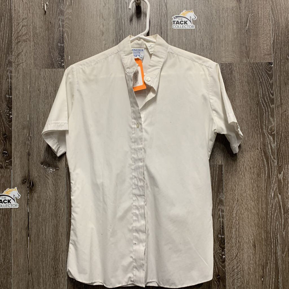 SS Show Shirt *fair, 0 collar, older, seam puckers, pilly/linty, stains