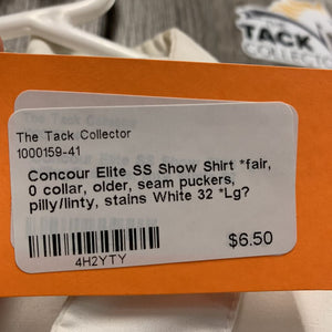 SS Show Shirt *fair, 0 collar, older, seam puckers, pilly/linty, stains