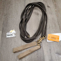 Rsd Leather Braided Reins, buckles, 1 stopper *fair, older, broken lace, soap, scraped edges, crackles/cracks, rubs, dirty
