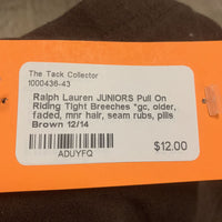 JUNIORS Pull On Riding Tight Breeches *gc, older, faded, mnr hair, seam rubs, pills