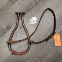 v.Heavy Metal Round Rod Bosal, Thick Leather Hanger *fair, v.rusty, vet wrap nose, scratches, hair

