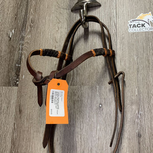 Leather Headstall, rawhide wrapped *NO CHEEKS, NO Throat Buckle, xc, mnr dirt, stiff