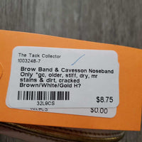 Brow Band & Cavesson Noseband Only *gc, older, stiff, dry, mr stains & dirt, cracked
