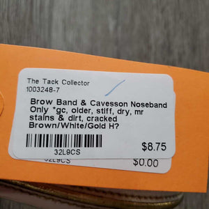 Brow Band & Cavesson Noseband Only *gc, older, stiff, dry, mr stains & dirt, cracked
