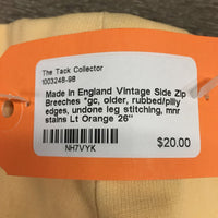 Vintage Side Zip Breeches *gc, older, rubbed/pilly edges, undone leg stitching, mnr stains

