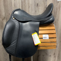 18" MW *5.5" Frank Baines Dressage Saddle, Blue Cotton Frank Baines Cover, Lg Front Blocks, Wool Flocking, Rear Gusset Panels, Flaps: 16.5"L x 14"W Serial # 18 MW 12288