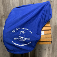 18" MW *5.5" Frank Baines Dressage Saddle, Blue Cotton Frank Baines Cover, Lg Front Blocks, Wool Flocking, Rear Gusset Panels, Flaps: 16.5"L x 14"W Serial # 18 MW 12288
