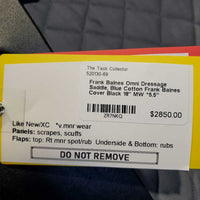 18" MW *5.5" Frank Baines Dressage Saddle, Blue Cotton Frank Baines Cover, Lg Front Blocks, Wool Flocking, Rear Gusset Panels, Flaps: 16.5"L x 14"W Serial # 18 MW 12288
