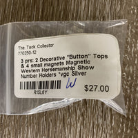 3 prs: 2 Decorative "Button" Tops & 4 small magnets Magnetic Western Horsemanship Show Number Holders *vgc
