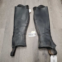 Pr Leather Half Chaps, back zips, bag *gc, dirty, scratches, UNDONE Zipper & Bottom Stitching, curled/folded lining, snags
