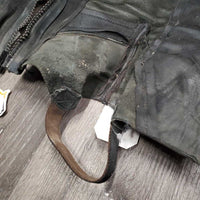 Pr Leather Half Chaps, back zips, bag *gc, dirty, scratches, UNDONE Zipper & Bottom Stitching, curled/folded lining, snags