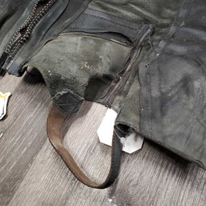 Pr Leather Half Chaps, back zips, bag *gc, dirty, scratches, UNDONE Zipper & Bottom Stitching, curled/folded lining, snags