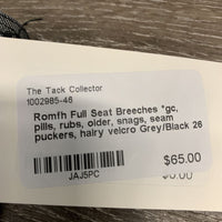 Full Seat Breeches *gc, pills, rubs, older, snags, seam puckers, hairy velcro
