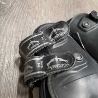 Pr Open Hind Boots, velcro *gc, clean, faded, scuffs, hairy, residue, v.scraped, scratches
